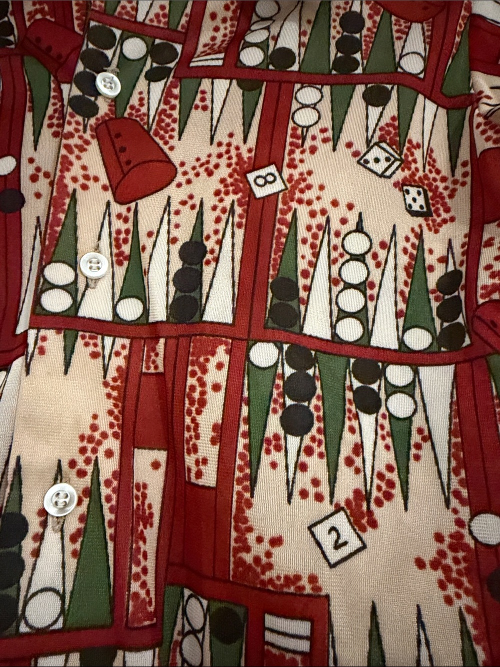 Button-Down Novelty Backgammon Print Shirt - Vegas Dice Vintage LS Sears Sz S - Picture 3 of 7